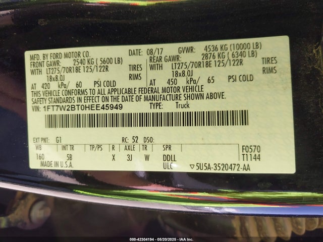 1FT7W2BT0HEE45949 Ford F-250 Lariat