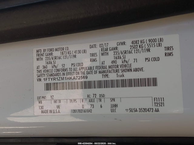 1FTYR1ZM1HKA72569 Ford 2017