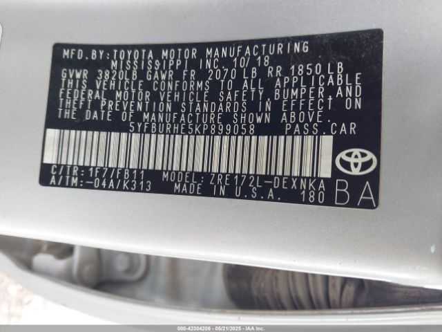 2019 TOYOTA COROLLA 5YFBURHE5KP899058 Photo 8