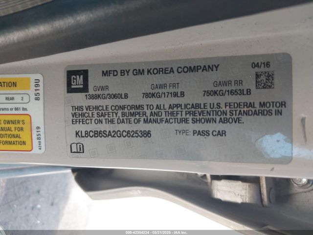 KL8CB6SA2GC625386 Chevrolet Spark Ls Cvt