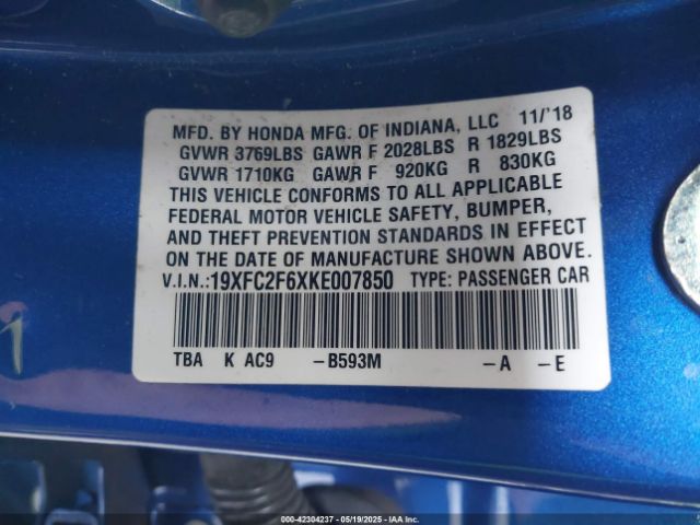 19XFC2F6XKE007850 Honda Civic Lx