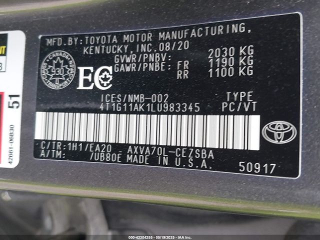 4T1G11AK1LU983345 Toyota CAMRY SE