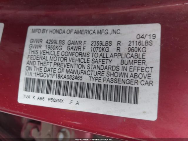 1HGCV1F18KA082465 Honda ACCORD LX