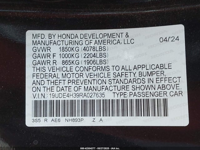 19UDE4H39RA027635 Acura l15ca