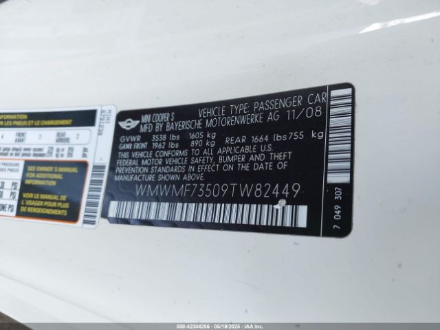 2009 MINI COOPER S WMWMF73509TW82449 Photo 8