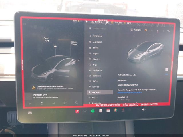5YJ3E1EAXNF117762 Tesla 2022
