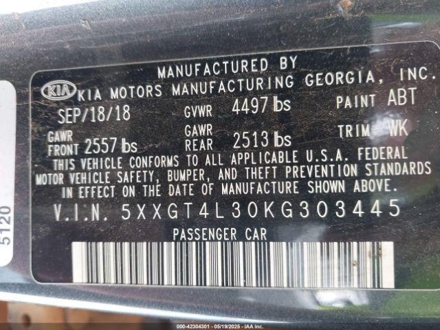 5XXGT4L30KG303445 KIA Optima Lx