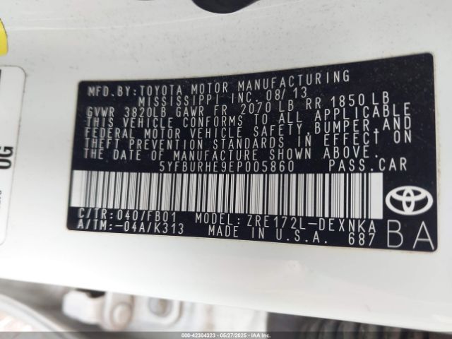 5YFBURHE9EP005860 Toyota Corolla Le Plus
