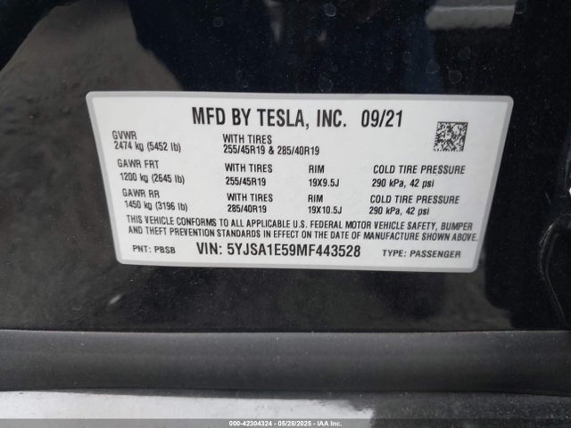 2021 TESLA MODEL S 5YJSA1E59MF443528 Photo 8