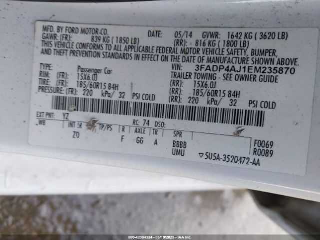 3FADP4AJ1EM235870 Ford FIESTA S