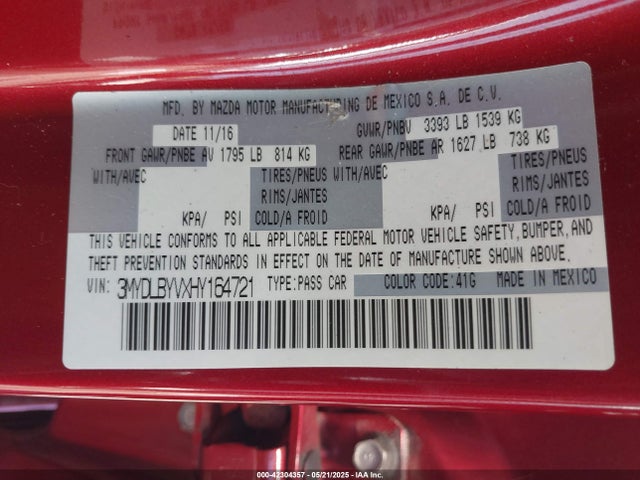 3MYDLBYVXHY164721 Toyota p5v