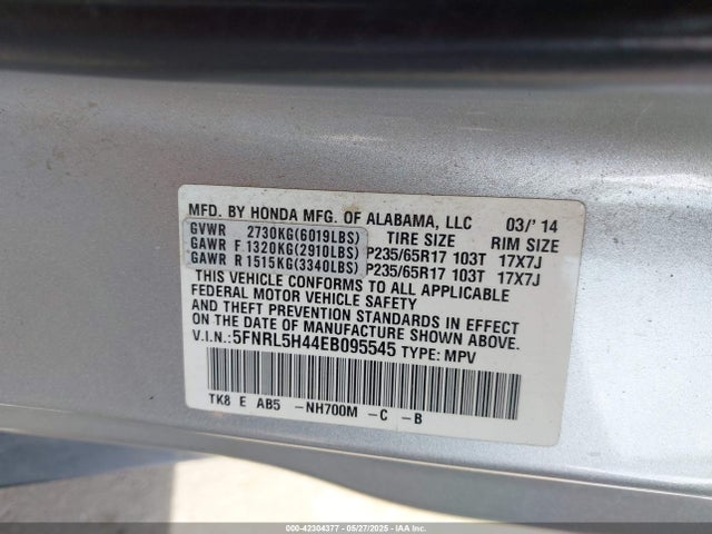 5FNRL5H44EB095545 Honda ODYSSEY EX