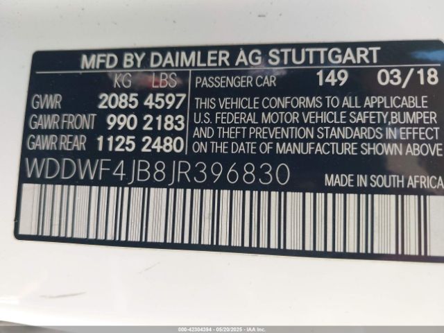 WDDWF4JB8JR396830 Mercedes-Benz m274