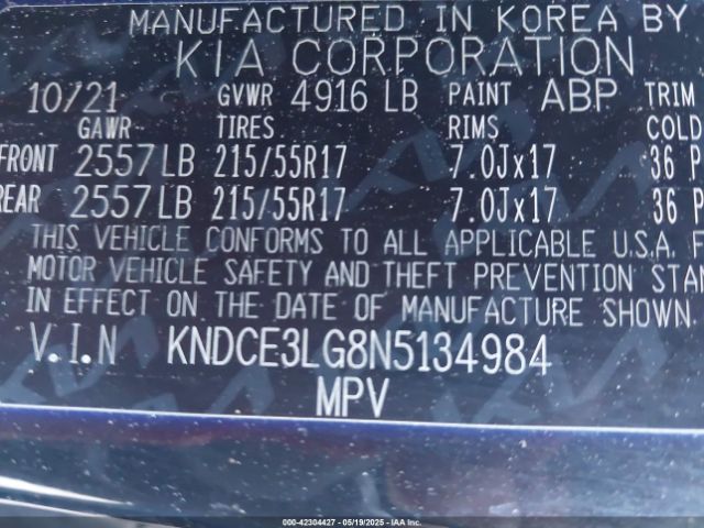 KNDCE3LG8N5134984 KIA Niro Ev Ex Premium