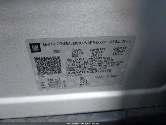 3GNAXTEV2LS726176 Chevrolet lyx - direct injection, vvt, fgt, turbo, alum, gen1