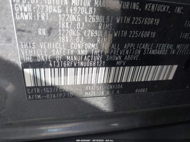 4T3T6RFV1NU068121 Toyota a25a-fxs, 3nm+4nm(li)