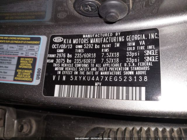 5XYKU4A7XEG523138 KIA Sorento Ex V6