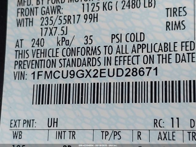 1FMCU9GX2EUD28671 Ford ESCAPE SE