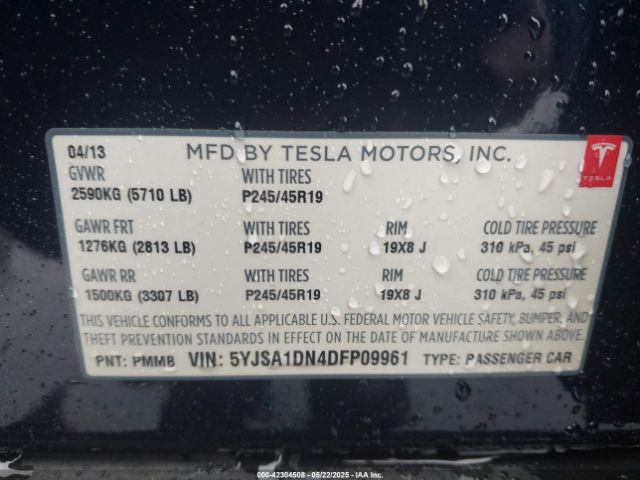 2013 TESLA MODEL S 5YJSA1DN4DFP09961 Photo 8