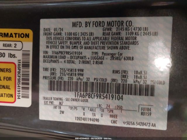 2024 FORD MUSTANG 1FA6P8CF9R5419104 Photo 8