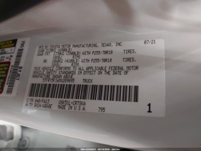 5TFRY5F16MX289895 Toyota Tundra Sr