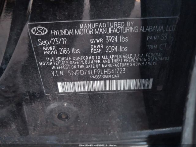 5NPD74LF9LH541723 Hyundai mpi nu
