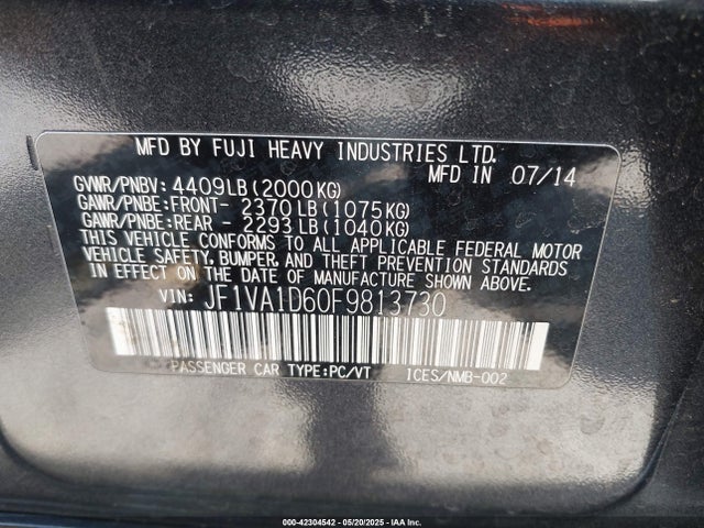 Subaru dib turbo 2015 JF1VA1D60F9813730 Image 9