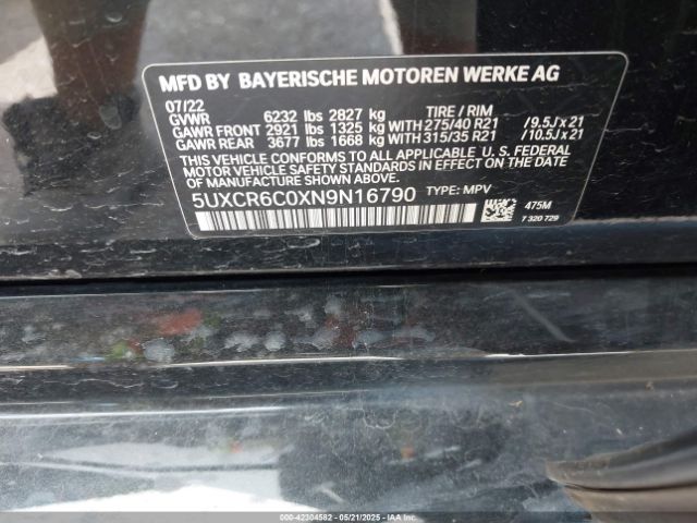 5UXCR6C0XN9N16790 BMW X5 Xdrive40i