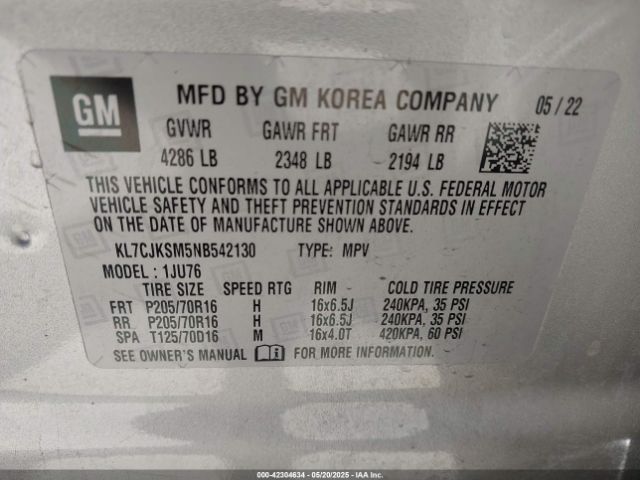 2022 CHEVROLET TRAX KL7CJKSM5NB542130 Photo 8