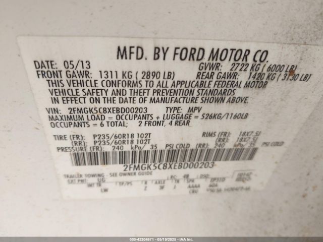 2FMGK5C8XEBD00203 Ford FLEX SEL