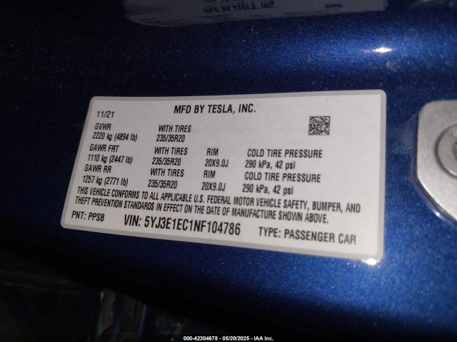 2022 TESLA MODEL 3 5YJ3E1EC1NF104786 Photo 8