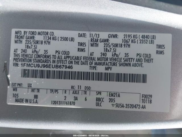 1FMCU9J96EUB67946 Ford Escape Titanium