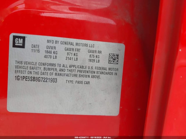 1G1PE5SB8G7221903 Chevrolet luv - vvt, alum, e85 max
