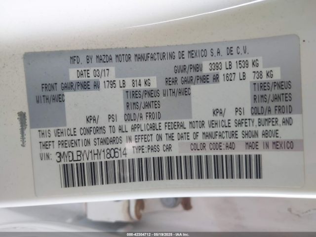 3MYDLBYV1HY180614 Toyota YARIS IA