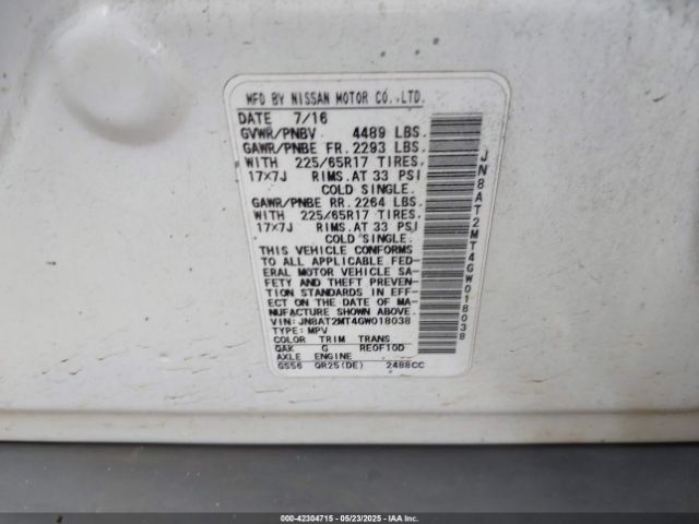JN8AT2MT4GW018038 Nissan Rogue