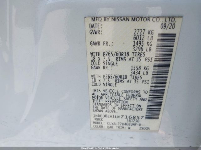 2020 NISSAN FRONTIER 1N6ED0EA1LN716857 Photo 8