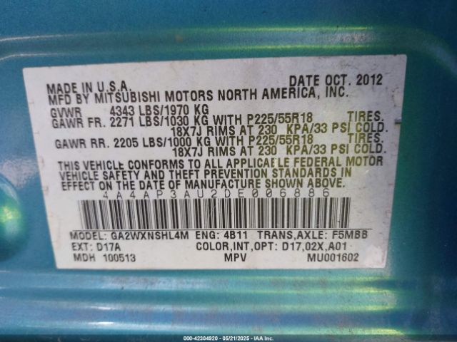 2013 MITSUBISHI OUTLANDER SPORT 4A4AP3AU2DE006886 Photo 8