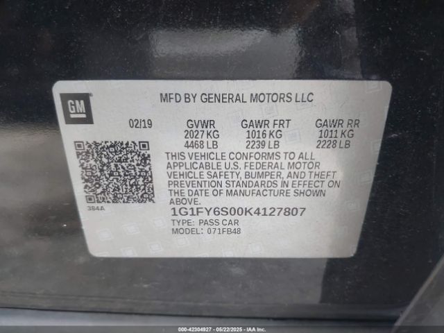 1G1FY6S00K4127807 Chevrolet BOLT EV