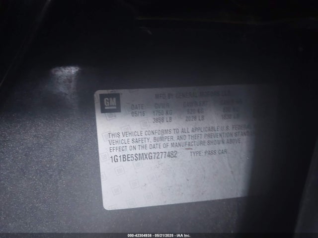 1G1BE5SMXG7277482 Chevrolet Cruze Lt Auto