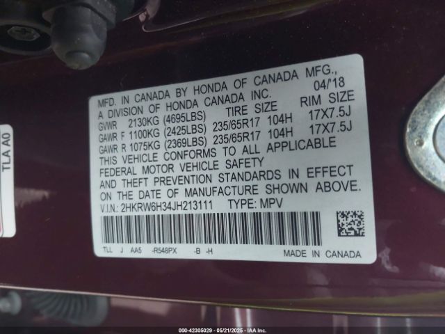 2HKRW6H34JH213111 Honda CR-V LX