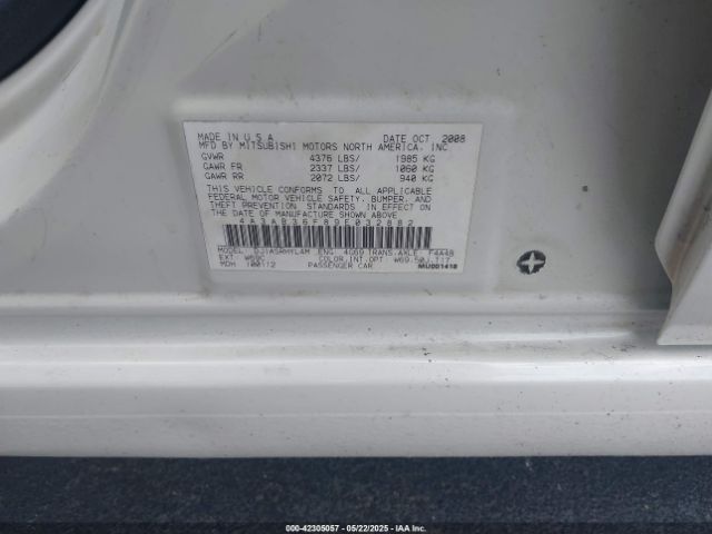 2009 MITSUBISHI GALANT 4A3AB36F89E032882 Photo 8