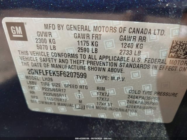 2GNFLFEK5F6207599 Chevrolet EQUINOX 1LT