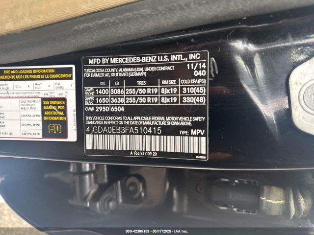 4JGDA0EB3FA510415 Mercedes-Benz Ml 250 Bluetec