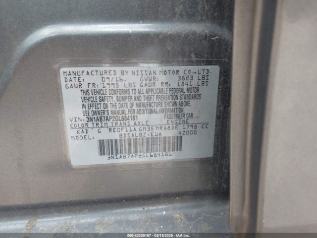 3N1AB7AP2GL684181 Nissan SENTRA S
