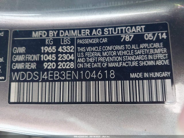 WDDSJ4EB3EN104618 Mercedes-Benz CLA 250