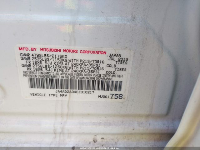 JA4AD2A34EZ010217 Mitsubishi Outlander Es