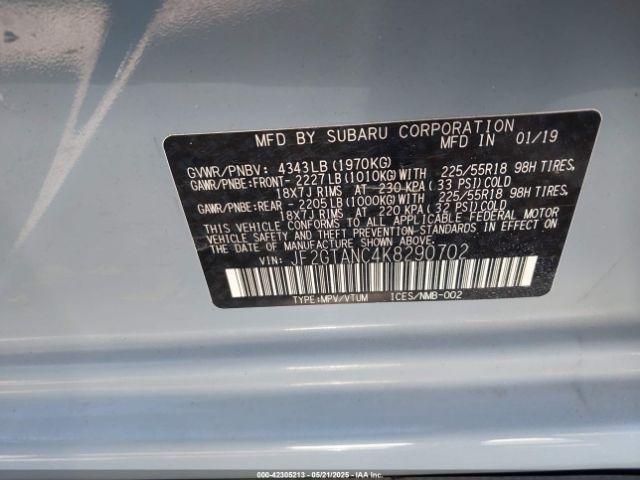 JF2GTANC4K8290702 Subaru naturally aspirated