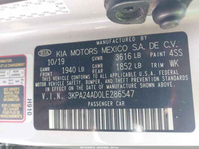 3KPA24AD0LE286547 KIA RIO S