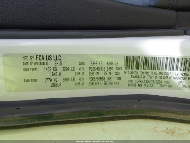 1C4RDJDGXFC810204 Dodge DURANGO LIMITED