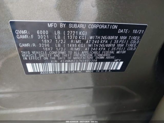 4S4WMAED7N3402308 Subaru Ascent Premium